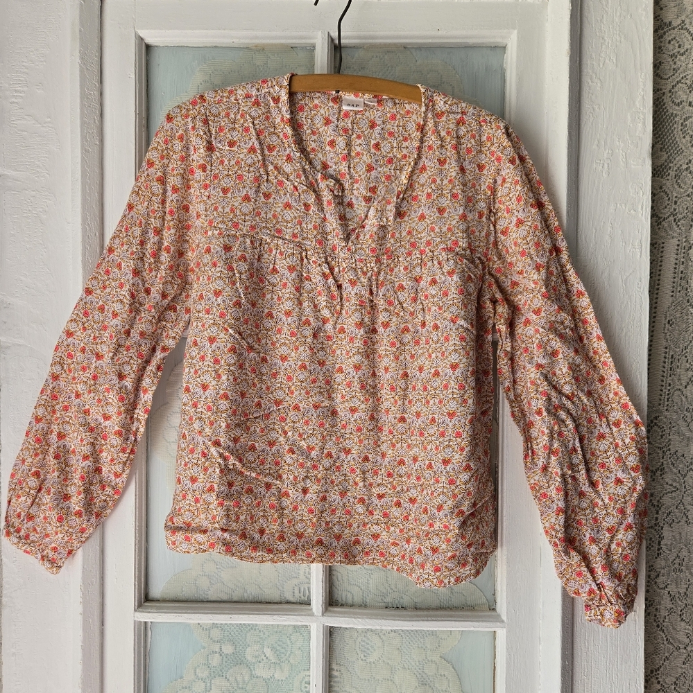 Gap Floral Boho Peasant Blouse Medium